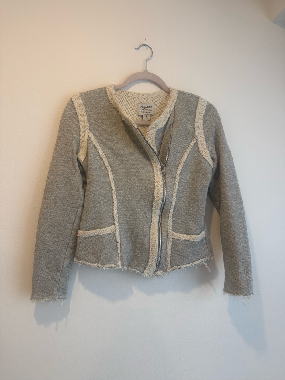 Lucky Brand Heather Gray Knit Moto Jacket